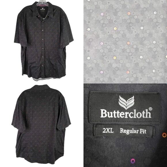 Buttercloth Shirt Mens Size 2XL Short Sleeve Button Down Black Geometric - Picture 1 of 9